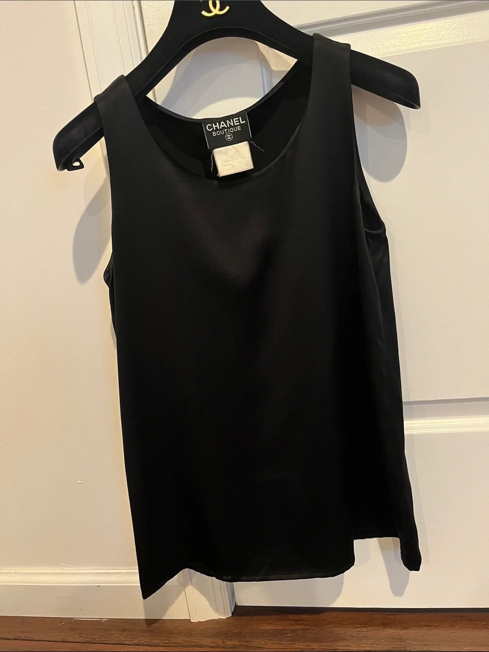 CHANEL Black Sleeveless Silk Top